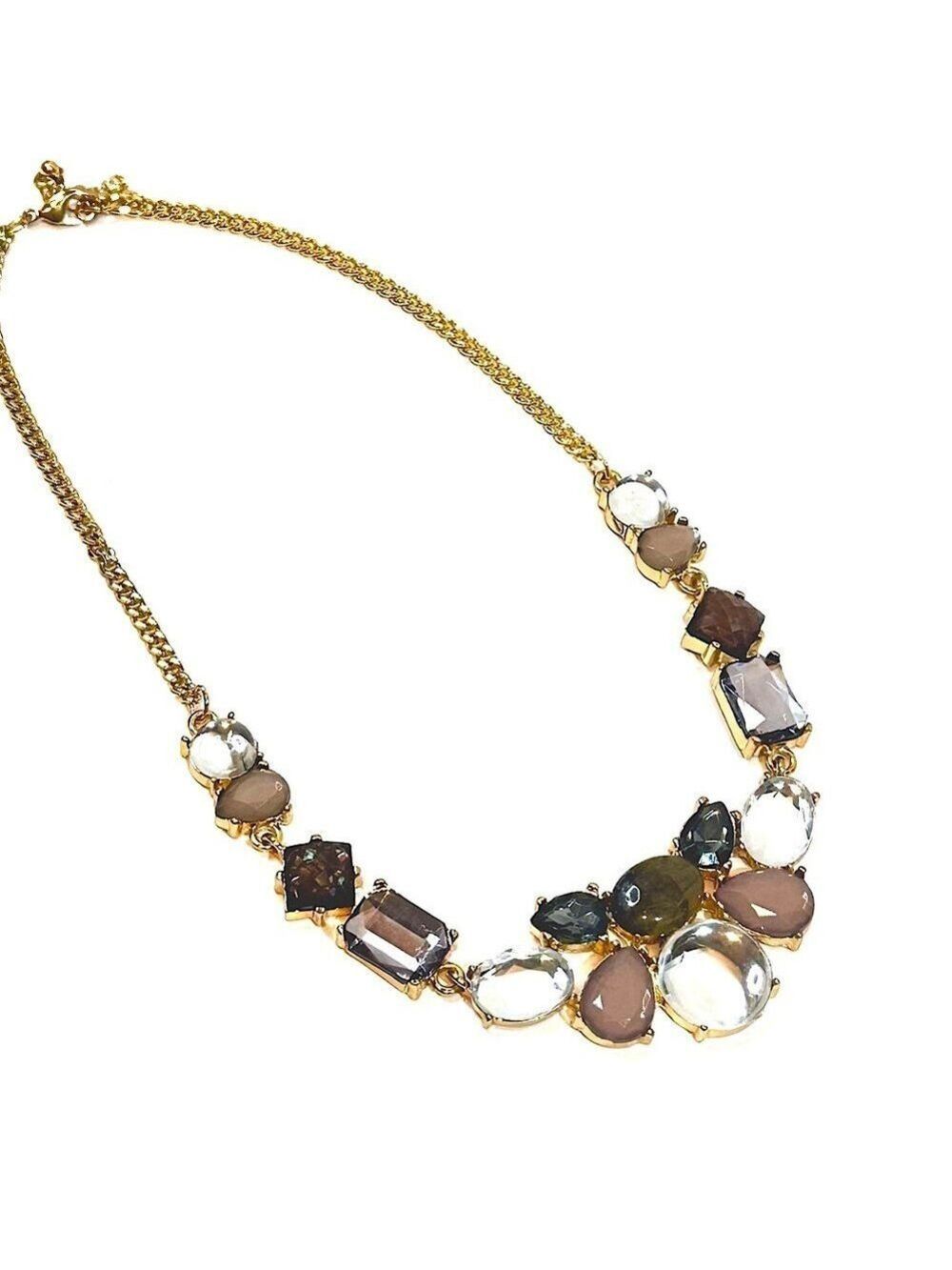 Macy's Gold Tone Crystal Resin Bib Necklace Black Gray